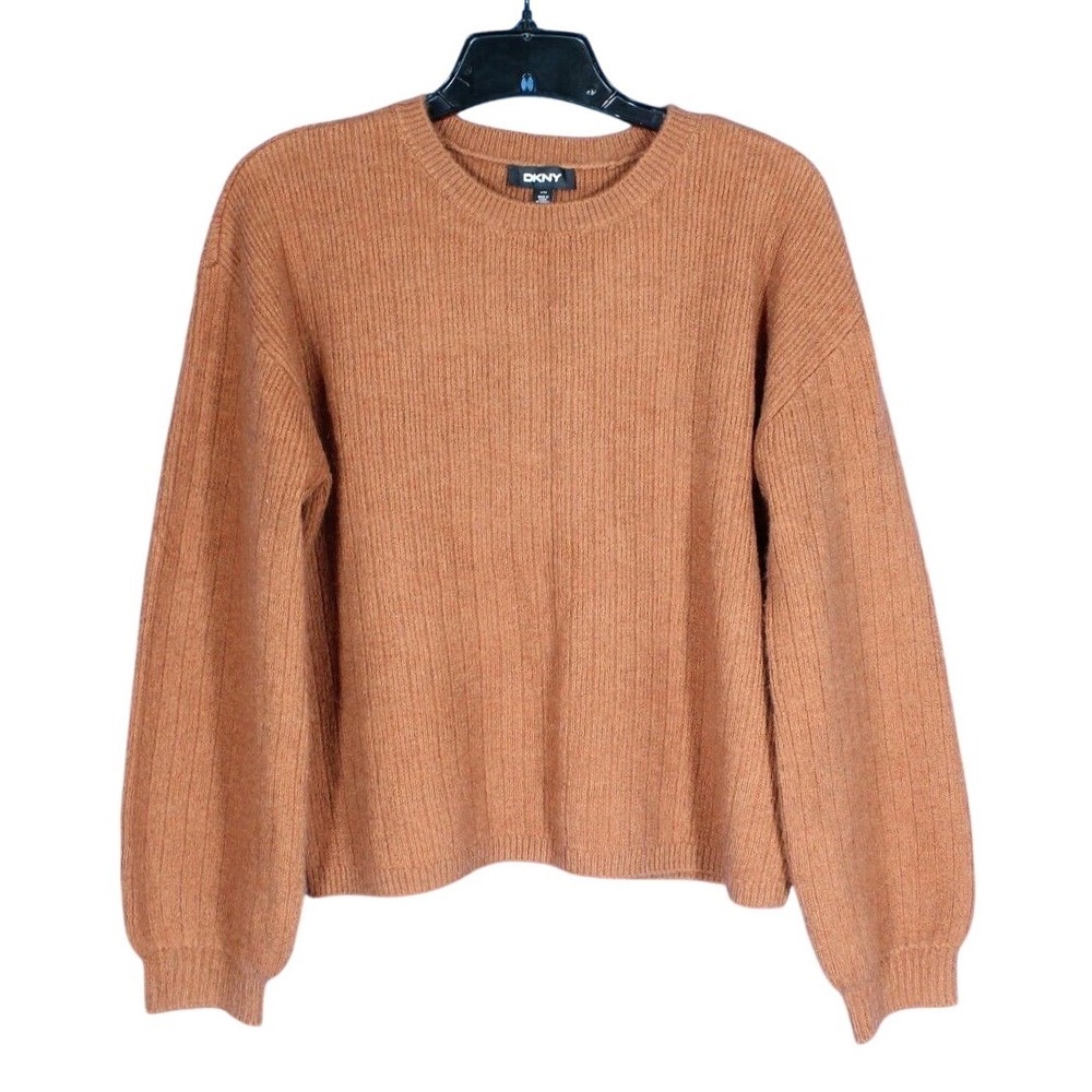 DKNY Midweight RIBBED KNIT Pullover CASHMERE BLEND Rust Brown SWEATER Sz S